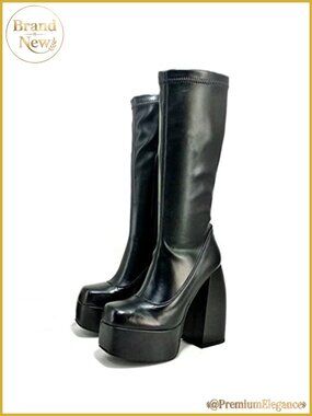 Women's Chunky High Heel Ankle Boots Square Toe Side Zipper PU Leather Platform